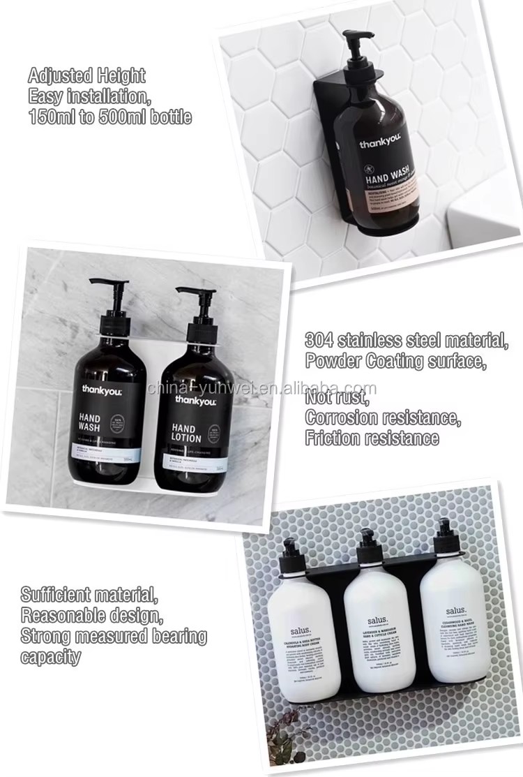 Stainless Steel Metal Pump Wall Mount Spray Shampoo Soap Liquid Bottle Holder Dispenser Bracket for Hotel Hand Sanitizer Rack