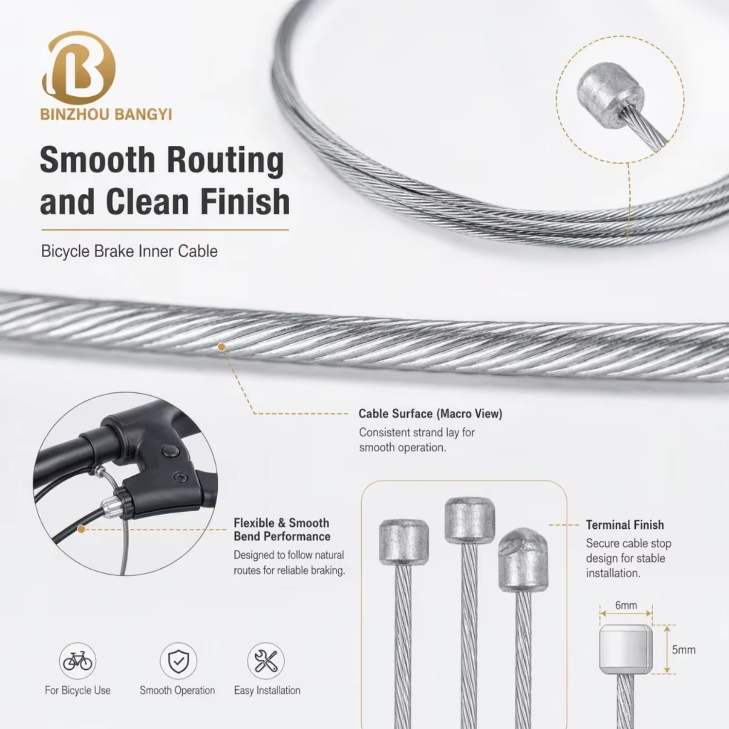 Professional Grade Smooth Braking Inner Cable with CE Certification