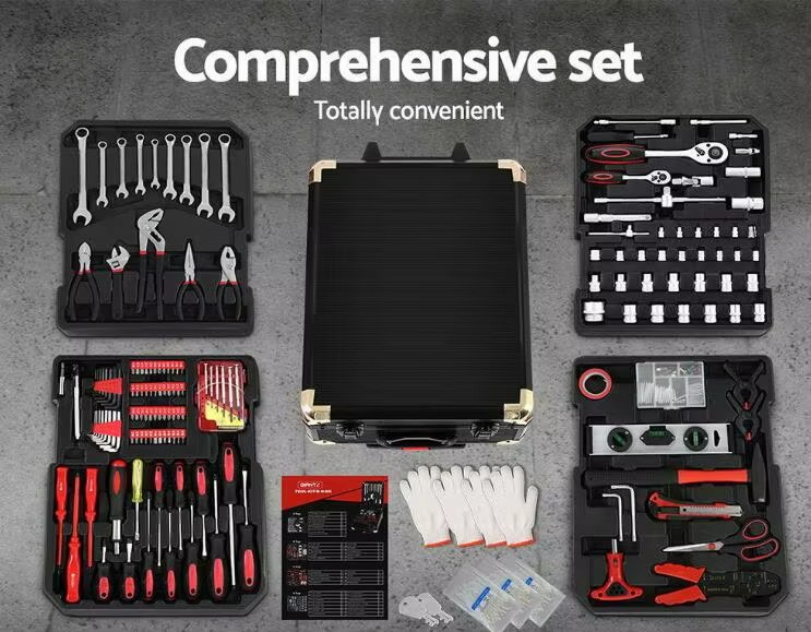 816pcs Hand Tools Trolley Case Mechanics Toolbox Electric Screwdriver 1/4'' 1/2'' Sockets Portable Auto Repair Tools Set for