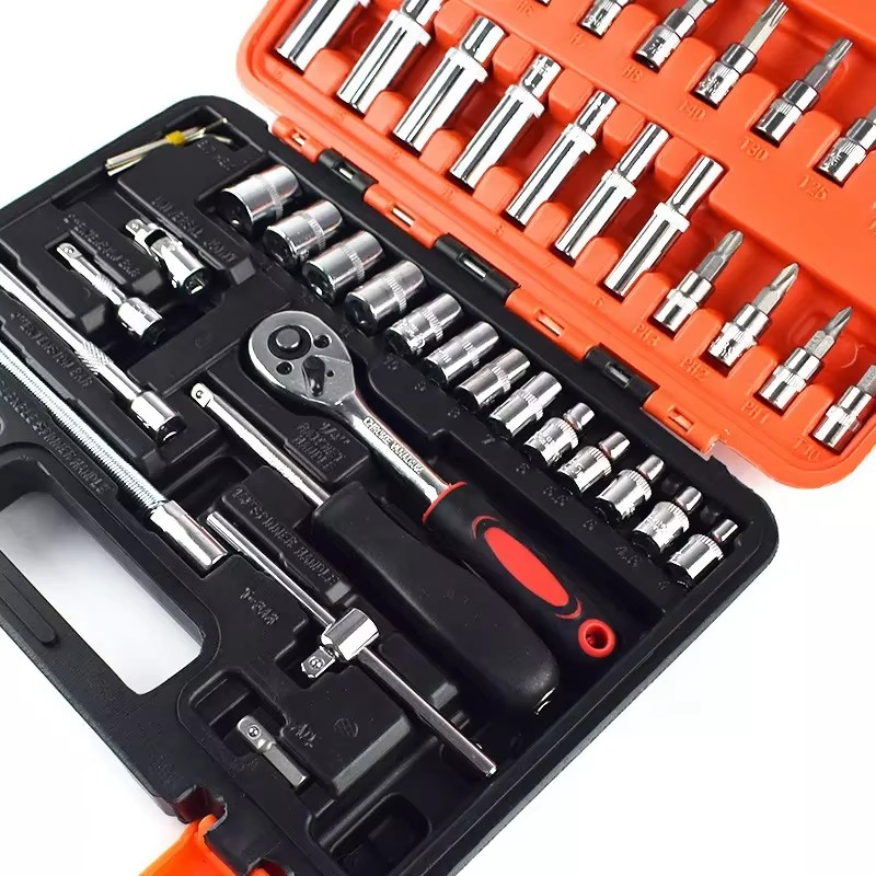 53pcs 1/4 Ratchet Wrench Set Carbon Steel OEM Tool Box Case Mechanics Hand Tools Kit for Car Repair and Household Use