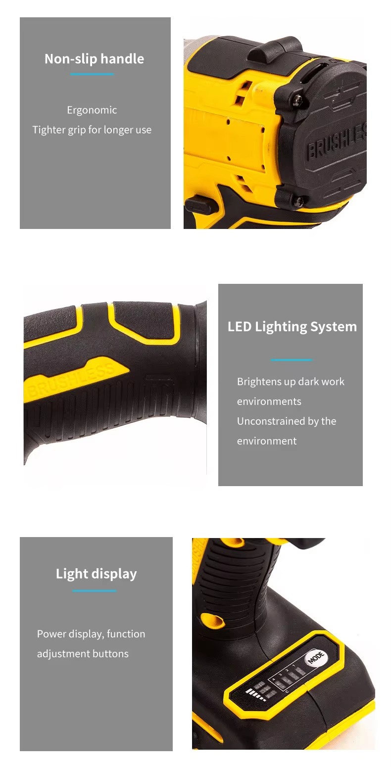 Industrial Brushless Impact Electric Screwdriver D850 21V Lithium-ion Battery 200Nm Max Torque 3250RPM Portable Charging Tool