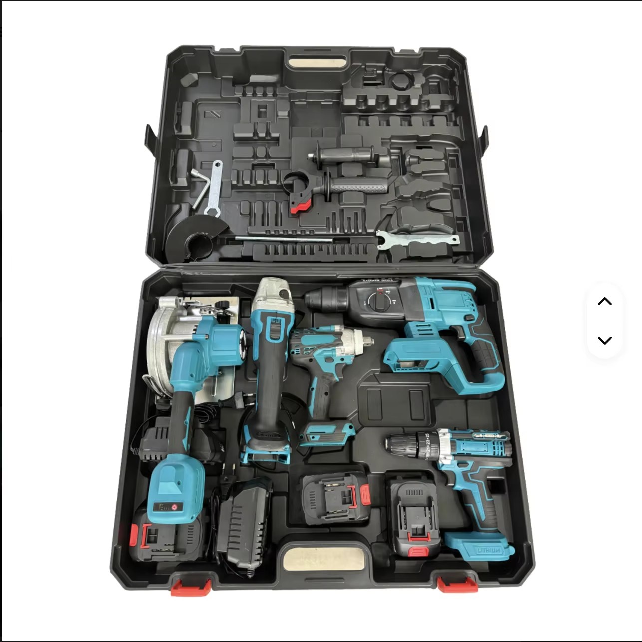 5-Pcs Power Tool with Angle Grinder Power Wrench 48vDrill Machine Hammer Drill Chian Saw Tool Box 10cells*2000mah Battery
