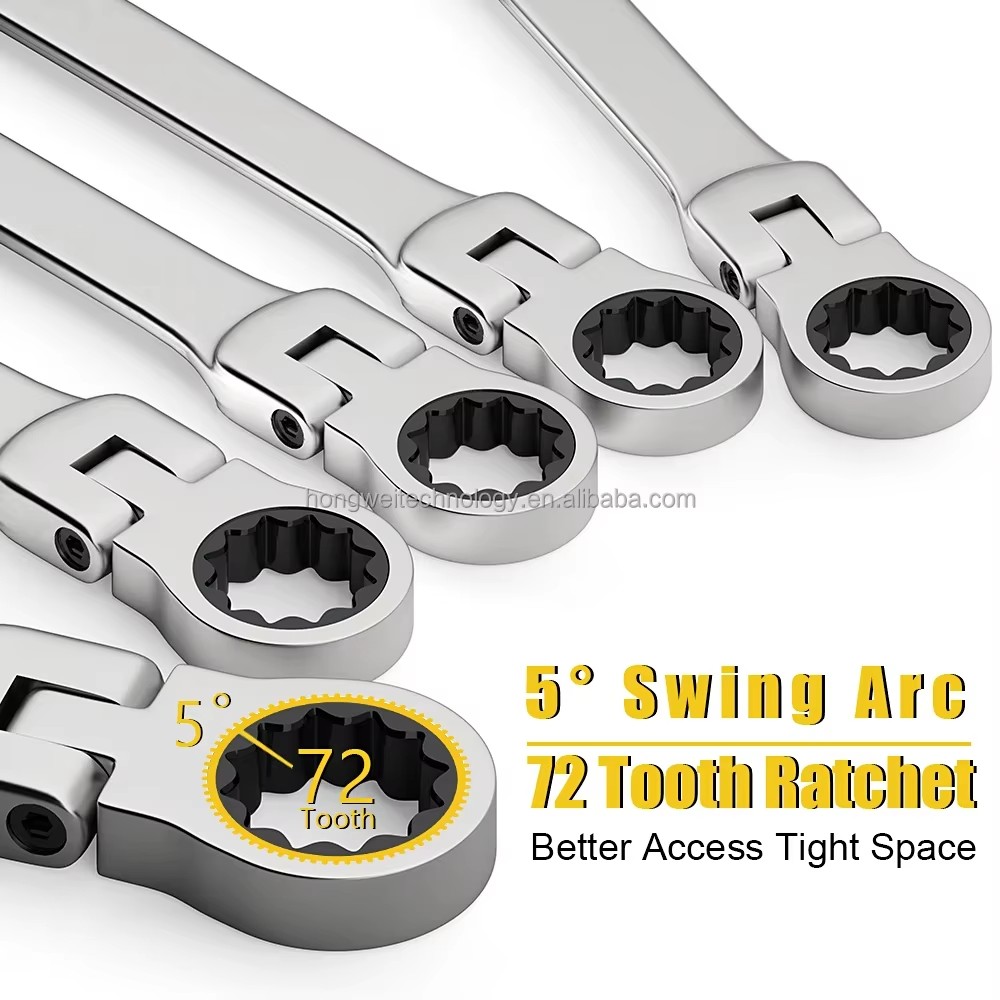 Ratcheting Combination Wrench Set 6-22mm Metric Flex Head Ratcheting Wrench Chrome Vanadium Steel Spanner with Bag
