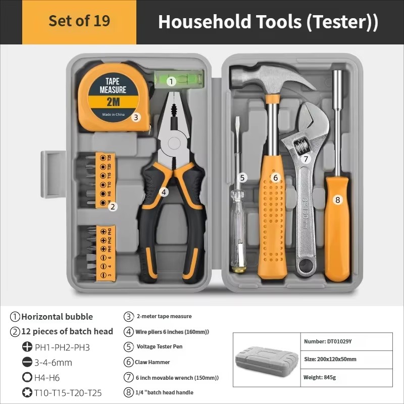 20 Pcs Home Tool Set Household Tool Kit with Hammer Wrench Screwdrivers More Small Mini Carrying Box for Men Women DIY (Yellow)