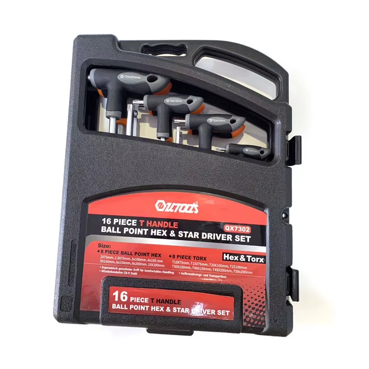 16 Pcs Manufacturer High Quality Long Arm Labor Saving Custom T Soft Non-slip Handle Torx Star Ball End Allen Hex Key Wrench Set
