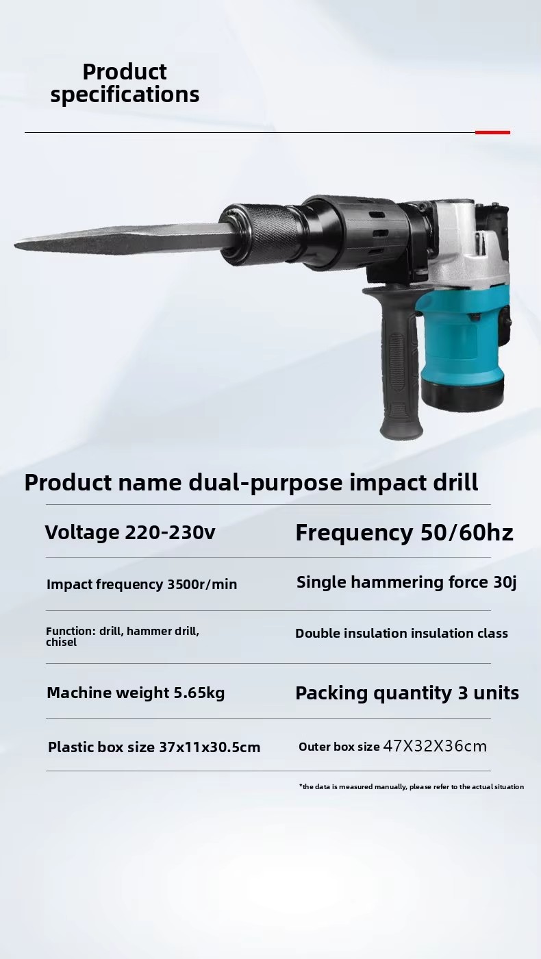 Looking Factory 0180 Industrial Electric Pickaxe Power Tool Stainless Steel 3500 BPM 1100W Breaking Stone Concrete Demolishing