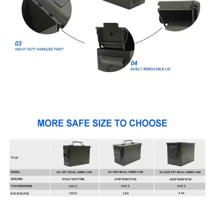 Bullet 9Mm 30+ AMMO Can Waterproof Metal Army Green Ammo Box Steel for Nerf Ammunition Christmas Gifts for Men