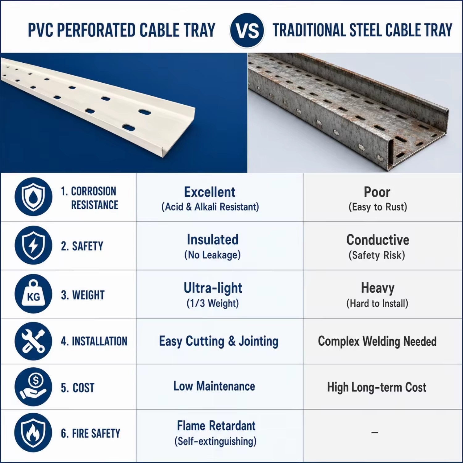 Flame Retardant Electric Wiring Accessory 200mm Maximum Edge Rail Height Plastic PVC Ducts Cable Channel Trunking Tray