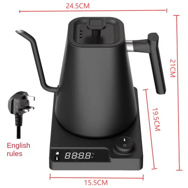 Gooseneck Electric Kettle Stainless Steel 1.0L Temperature Control Digital Timer Automatic Shut-off Household Energy Efficient