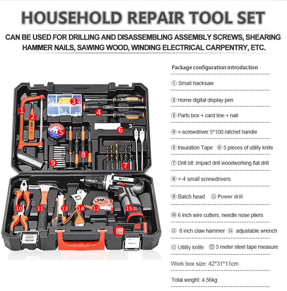 Hand Tool Set DIY Home Repair Tool Kit Woodworking Tools Bag Car Repair Wrench Saw Screwdriver