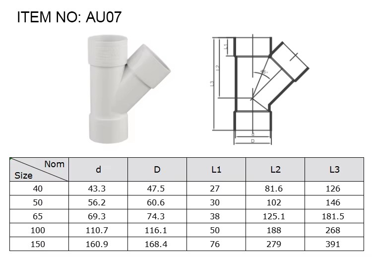 Customized Pipe Fittings of Various Models and Specifications Y Joint Pipe Fitting