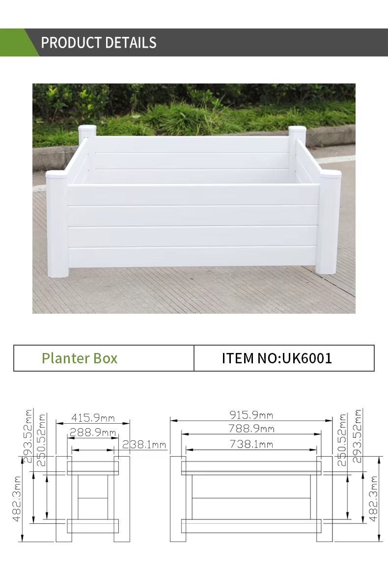 Wholesale Environmental Health Fentech Large Garden Bed White Plastic PVC Vinyl Flower Planter Box