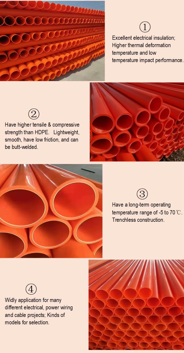 High Quality Factory Price Orange MPP Power Cable Conduit Pipes Durable High Performance Underground Plastic DN75-DN315
