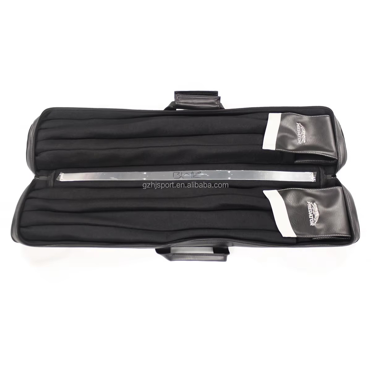 Premium Black Color PU Leather 1/2-pc 12 Holes Billiard Pool Cue Case Bag for 4 Cue Butts and 8 Cue Shafts