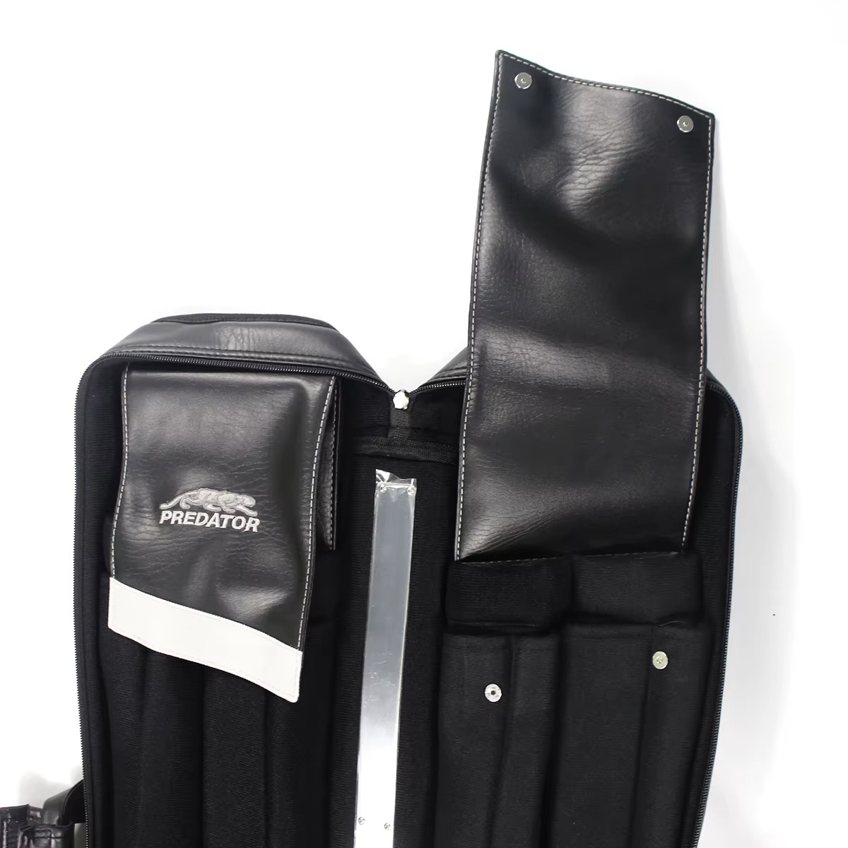 Premium Black Color PU Leather 1/2-pc 12 Holes Billiard Pool Cue Case Bag for 4 Cue Butts and 8 Cue Shafts