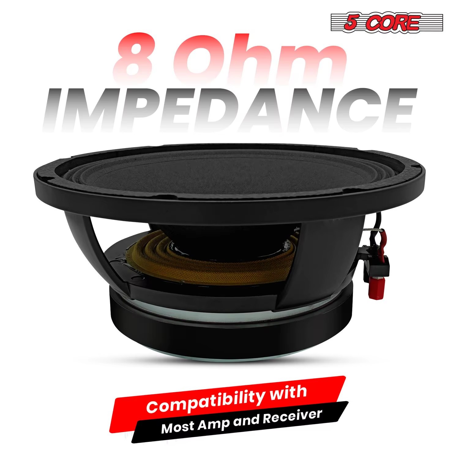 5Core 10-Inch Full Range Subwoofer 8 Ohm Aluminum Frame Replacement DJ Bass Speaker 600W 3 Voice Coil