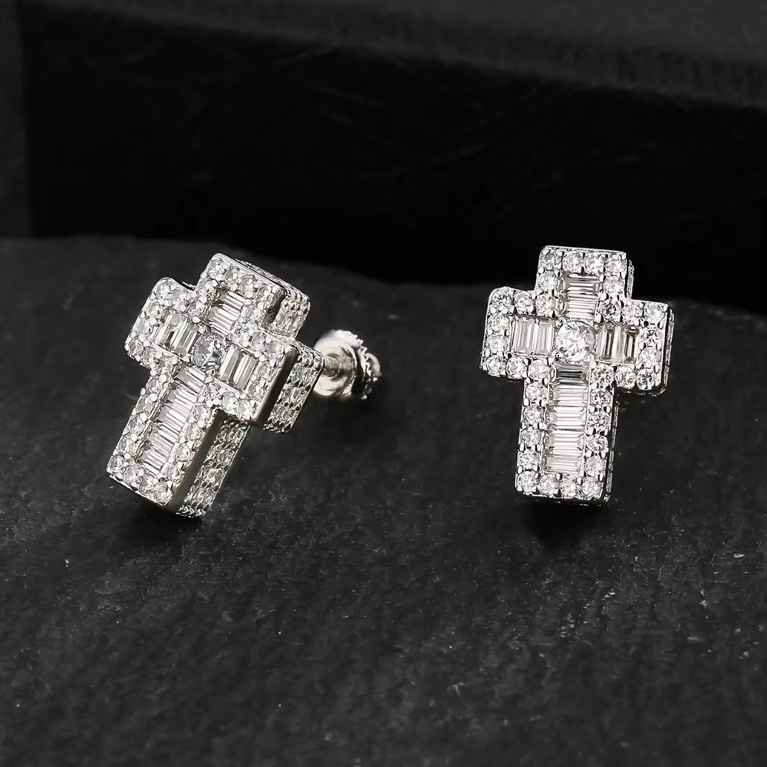 Gold Plated 5A CZ Diamond Earring Christian Men Women Trendy Jewelry Gift Religious Faith Cubic Zirconia Iced Cross Stud Earring