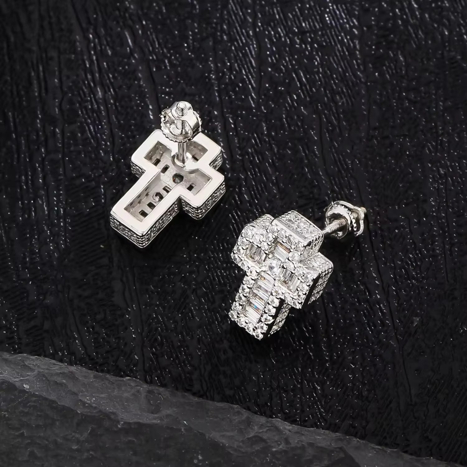 Gold Plated 5A CZ Diamond Earring Christian Men Women Trendy Jewelry Gift Religious Faith Cubic Zirconia Iced Cross Stud Earring