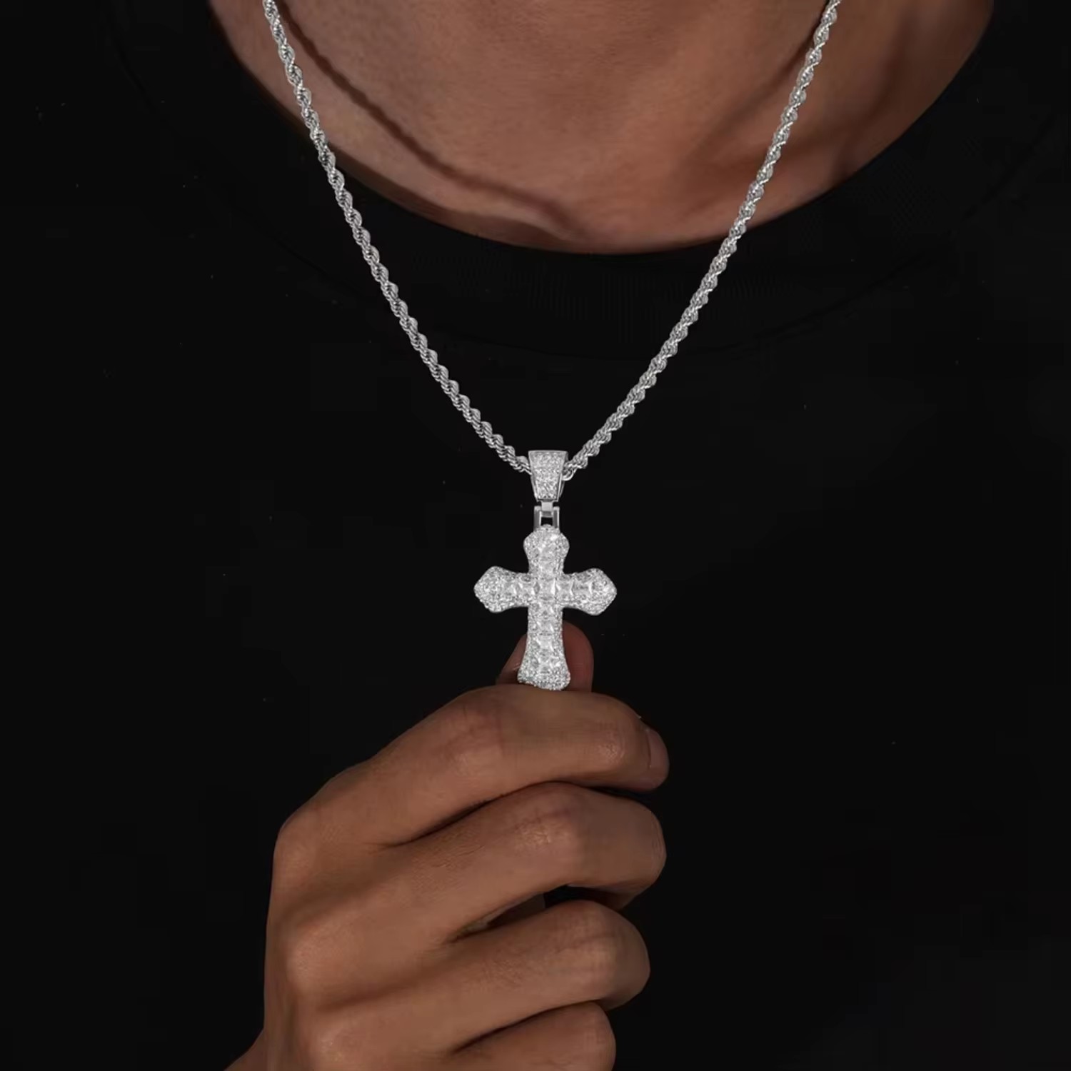 Iced Out Colorful Cross Pendant Rope Chain Gold Plated Hip Hop Jewelry Gifts 5A CZ Cubic Zirconia Charm Necklace for Men Women