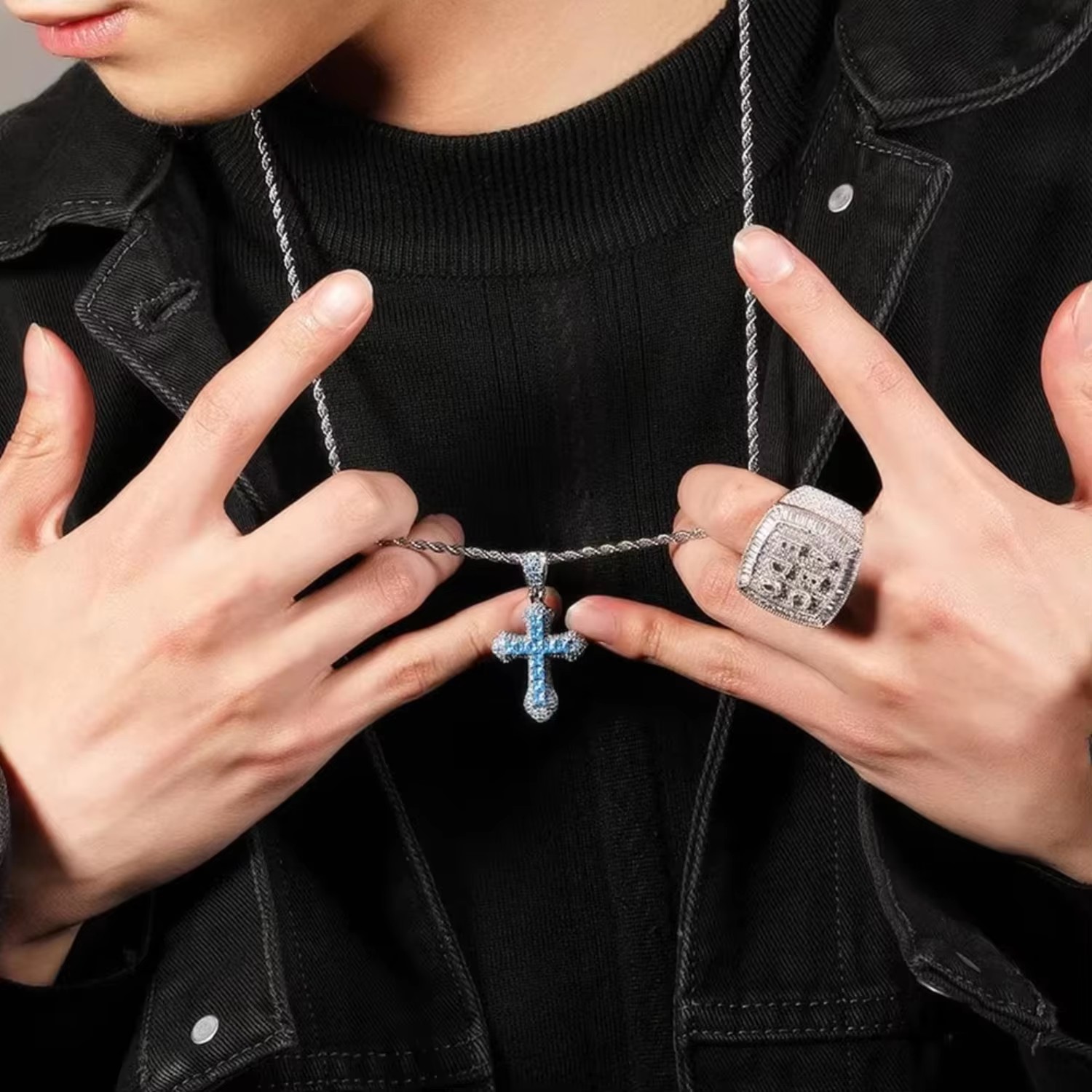 Iced Out Colorful Cross Pendant Rope Chain Gold Plated Hip Hop Jewelry Gifts 5A CZ Cubic Zirconia Charm Necklace for Men Women