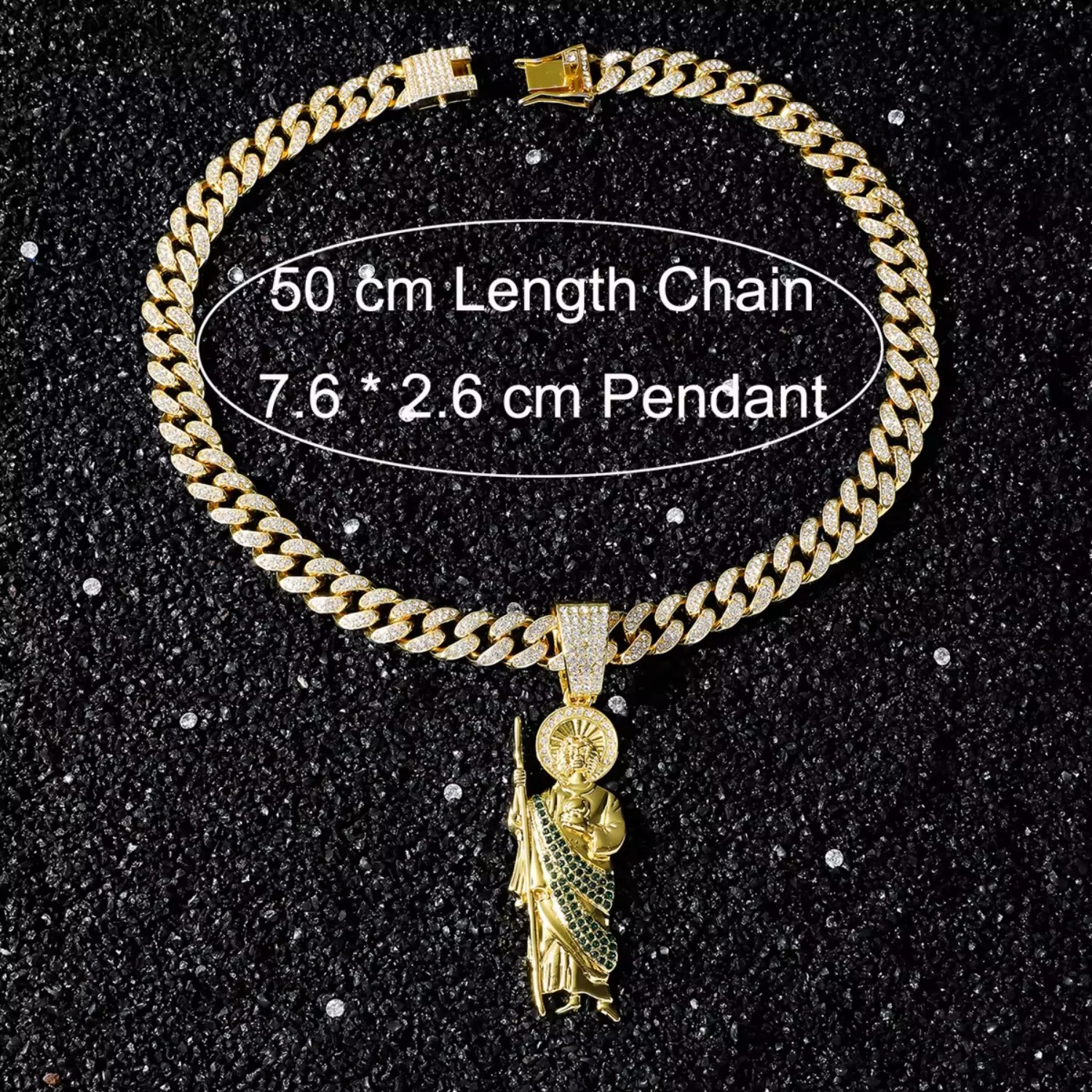 Two Tone Green White CZ Saint Jude Pendant Necklace Iced Miami Cuban Chain Hip Hop Men Jewelry