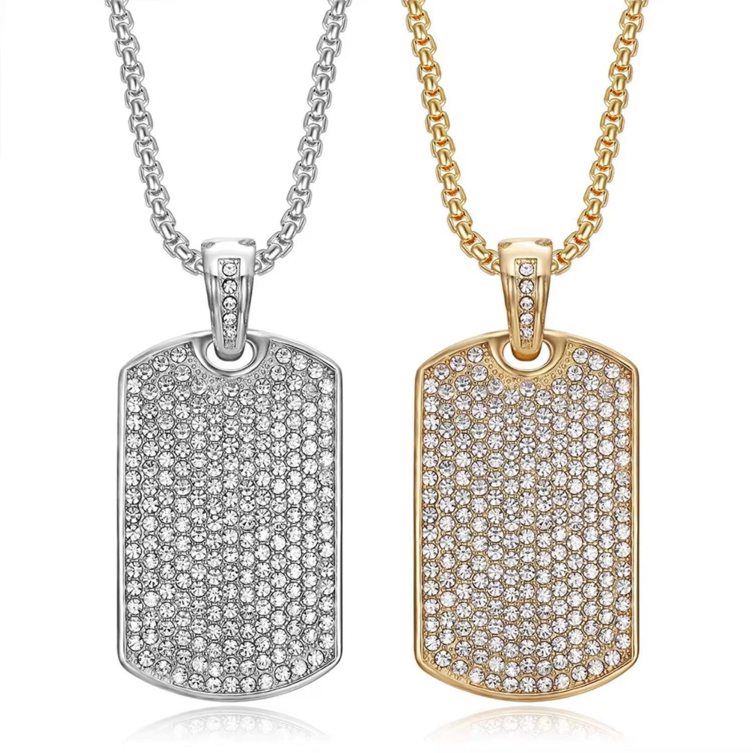 Iced Out Dog Tag Necklace 18K Gold Plated Stainless Steel Men Women Hip Hop Jewelry Gifts CZ Cubic Zirconia Pendant Necklace