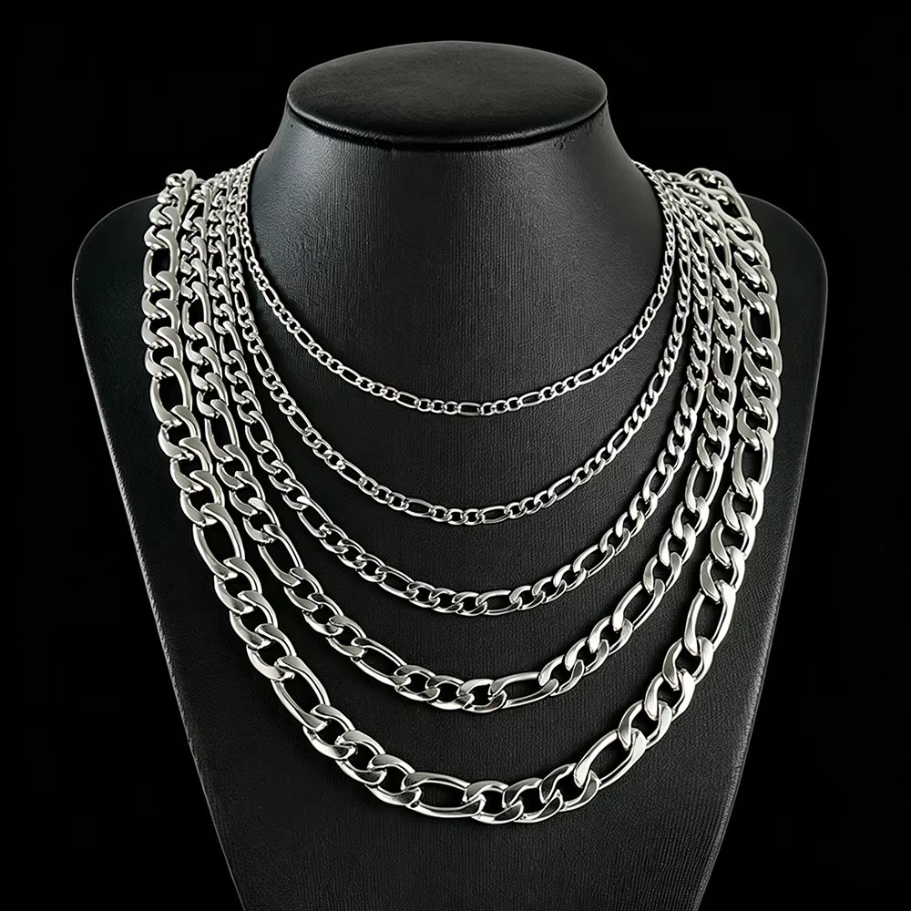 7mm 5mm 3mm Figaro NK Necklace Men Jewelry Gifts Tarnish Free Cuban Link 18K Gold Plated Stainless Steel Figaro Chain for Women