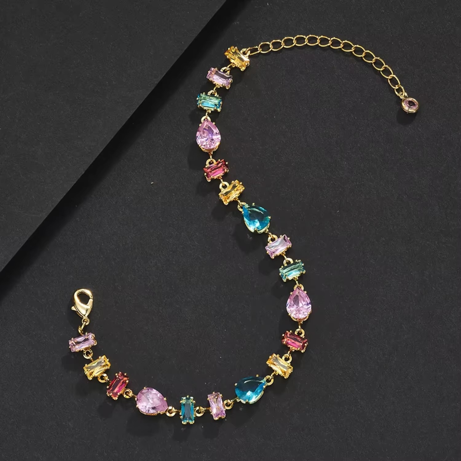 Multicolor Zircon Chain Link Tennis Bracelet Women Men 18K Gold Plated Dainty Fashion Gemstone Jewelry 5A CZ Irregular Bracelet