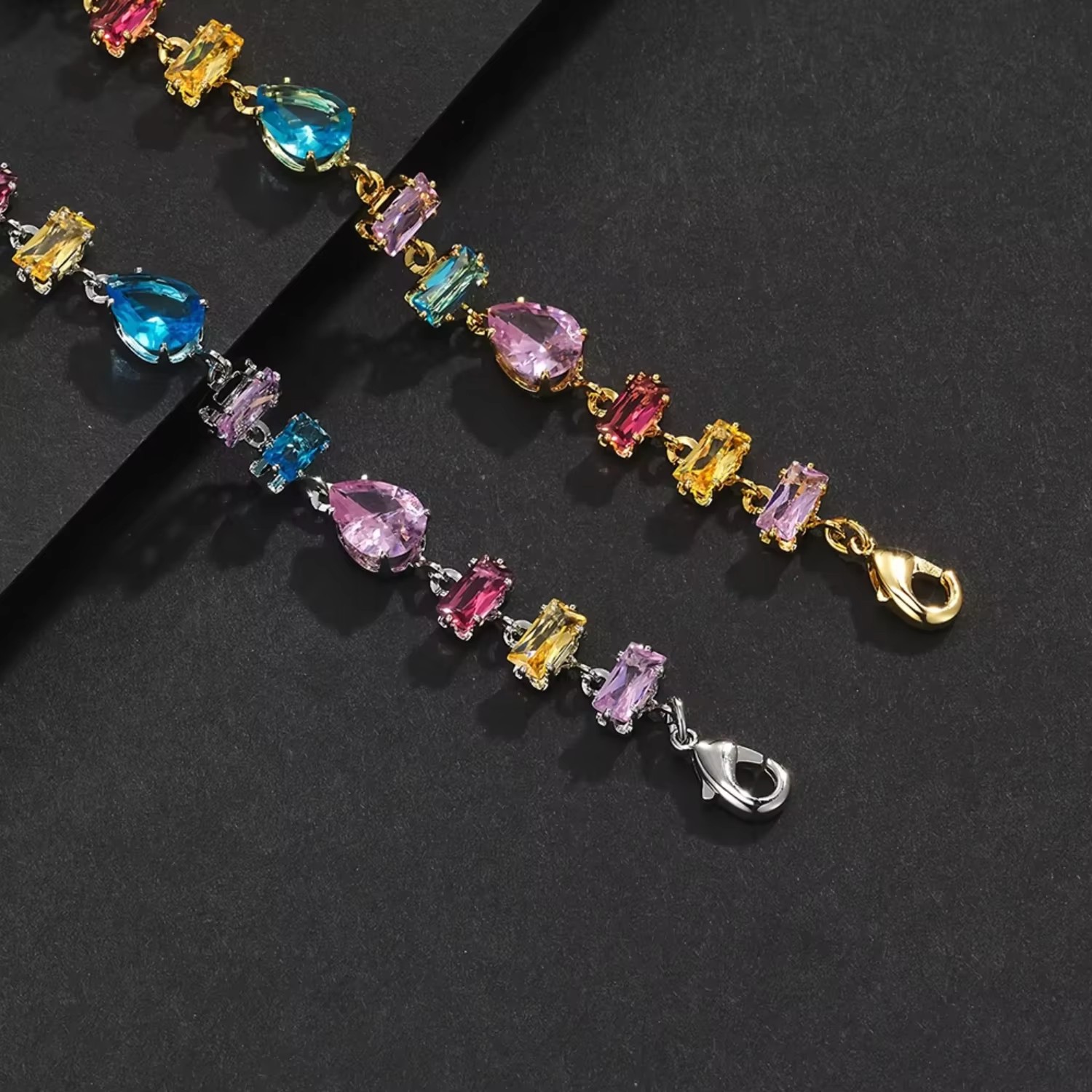 Multicolor Zircon Chain Link Tennis Bracelet Women Men 18K Gold Plated Dainty Fashion Gemstone Jewelry 5A CZ Irregular Bracelet