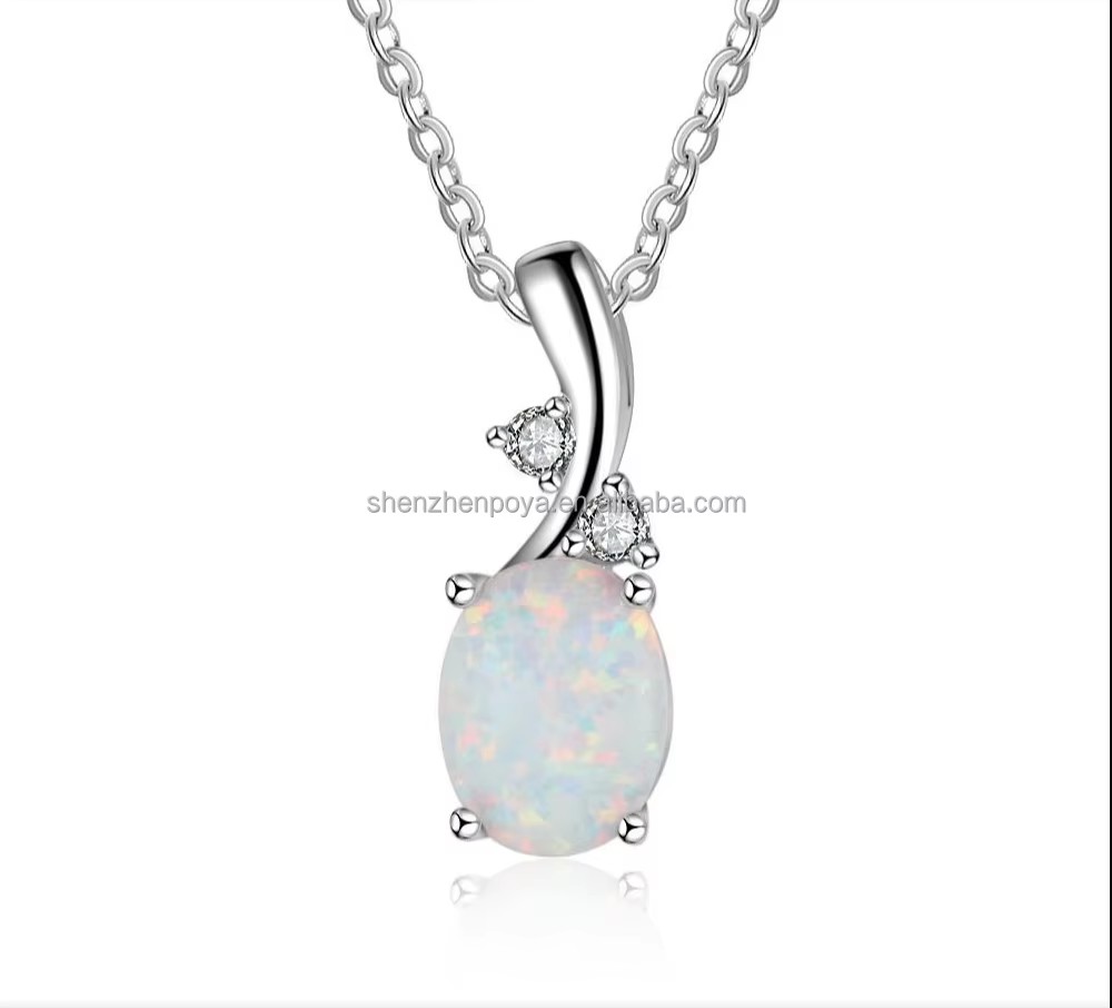 925 Silver Pendant Necklace Opal Inlay for Women Festival Gift Lovers Engagement Gift