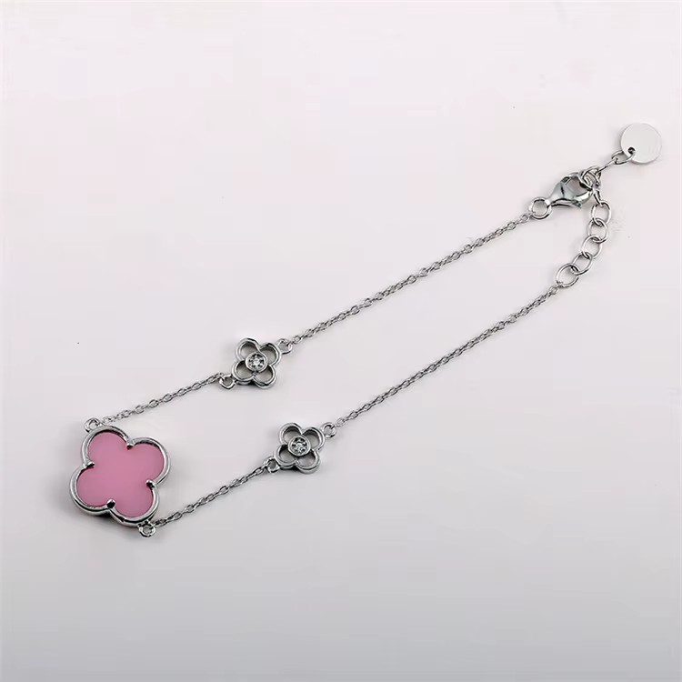 Female Bracelet Fashion Pure Pink 4 Leaf Clover Ceramic Jewelry Bracelets