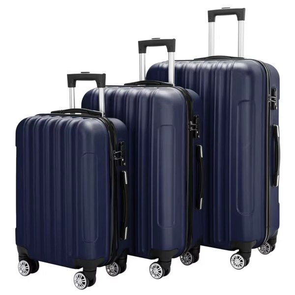 Navy Blue 3 in 1 Luggage Set Abs Material 4 Wheels Combination Lock Travel Suitcase Unisex with Zipper Closure Model D0100HPF56A
