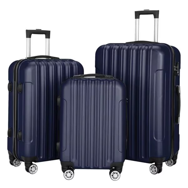 Navy Blue 3 in 1 Luggage Set Abs Material 4 Wheels Combination Lock Travel Suitcase Unisex with Zipper Closure Model D0100HPF56A