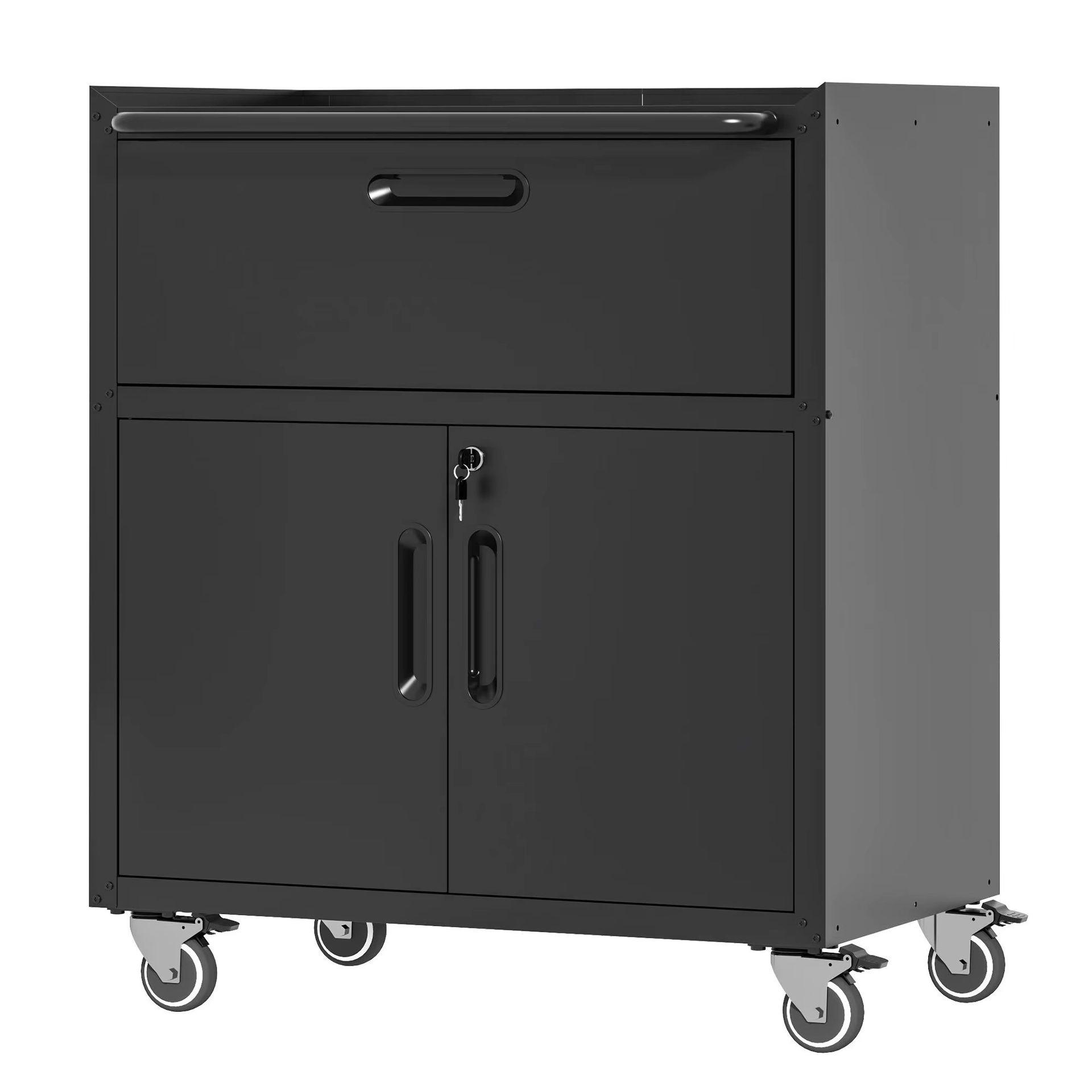 1-Drawer 2-Locking-Door Rolling Tool Storage Cabinet Sturdy Metal