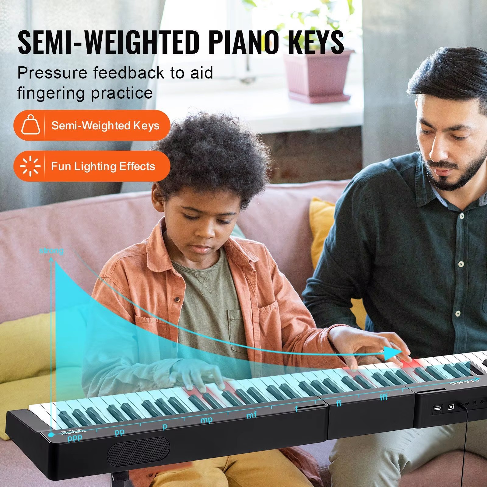 88-Key Digital Piano Keyboard Full Size Semi-Weighted Electric Portable Piano Model D0100HRSLAJ