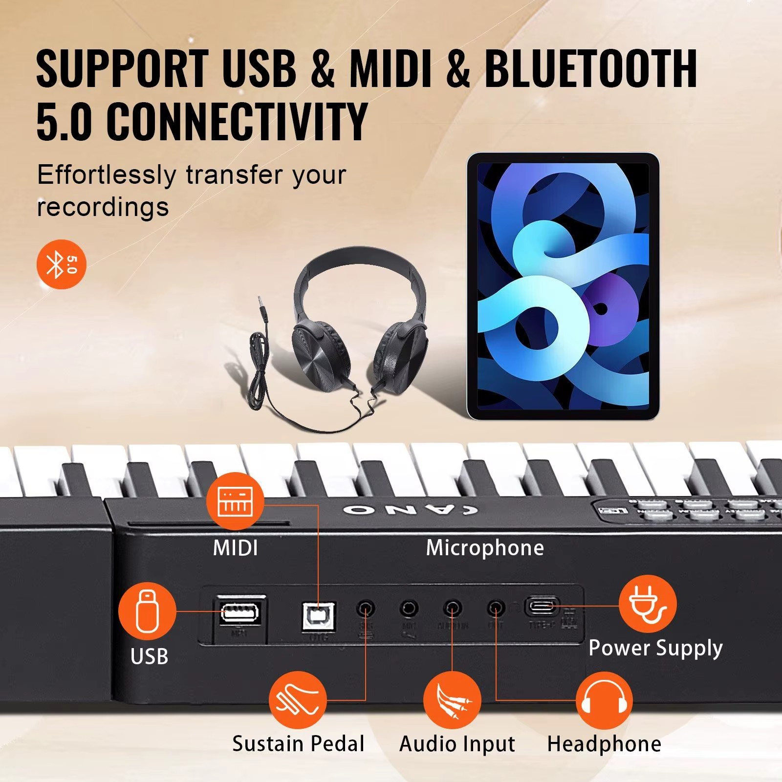 88-Key Digital Piano Keyboard Full Size Semi-Weighted Electric Portable Piano Model D0100HRSLAJ