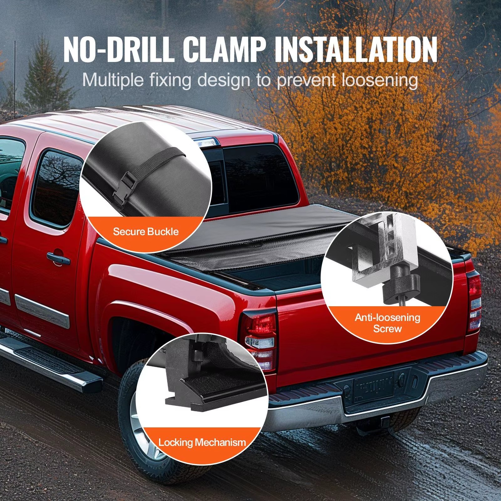 Chevy Silverado Tonneau Cover Soft PVC Roll Up 5.8 X 5.3 Ft Bed Fit 2019-2024 1500 Models
