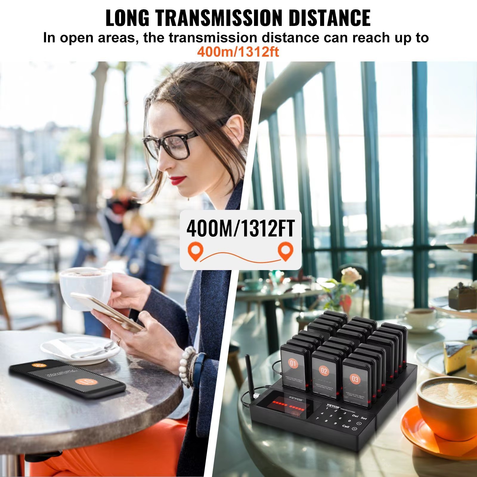 Wireless Restaurant Pager System Model D0100HADQ57 24 Beepers 400m Range Guest Calling Service