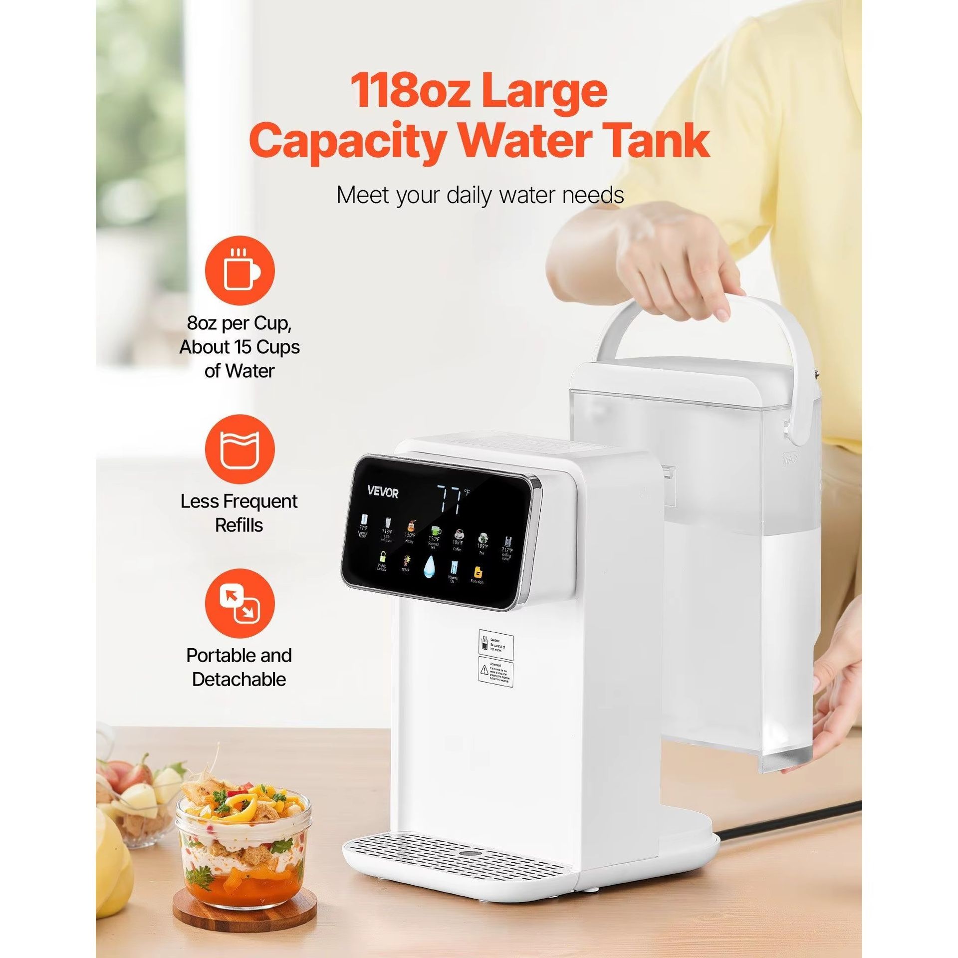 Desktop Water Dispenser 118oz Tank Instant Hot Water 7 Temperatures 7 Volumes Plastic Housing Electric Powered Household Use 1