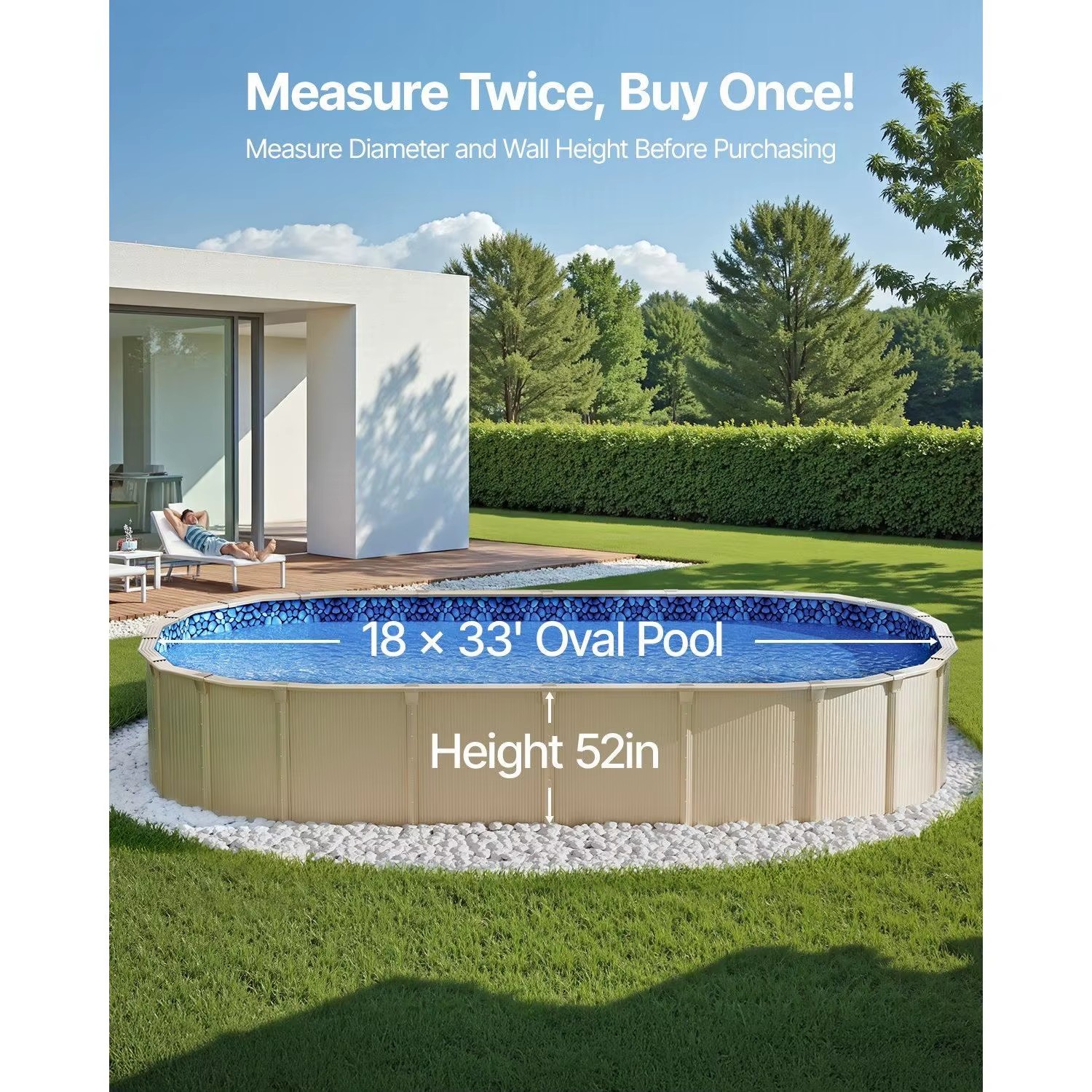 Durable 18x33ft Oval Unibead Style Pool Liner 52in Wall Height Realistic Stone Water Ripple Design Model D0100XUYYEU