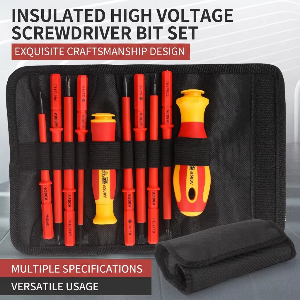 Insulated Screwdriver Set 10 Pcs Phillips Bit Anti-Slip Handle Matte Finish For Home Electrical Repair