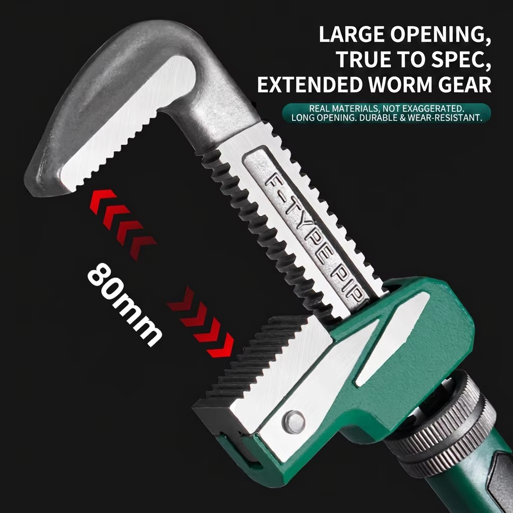 F Type Pipe Wrench 2 In Adjustable Jaw Chrome Vanadium Steel For Plumbing Repair
