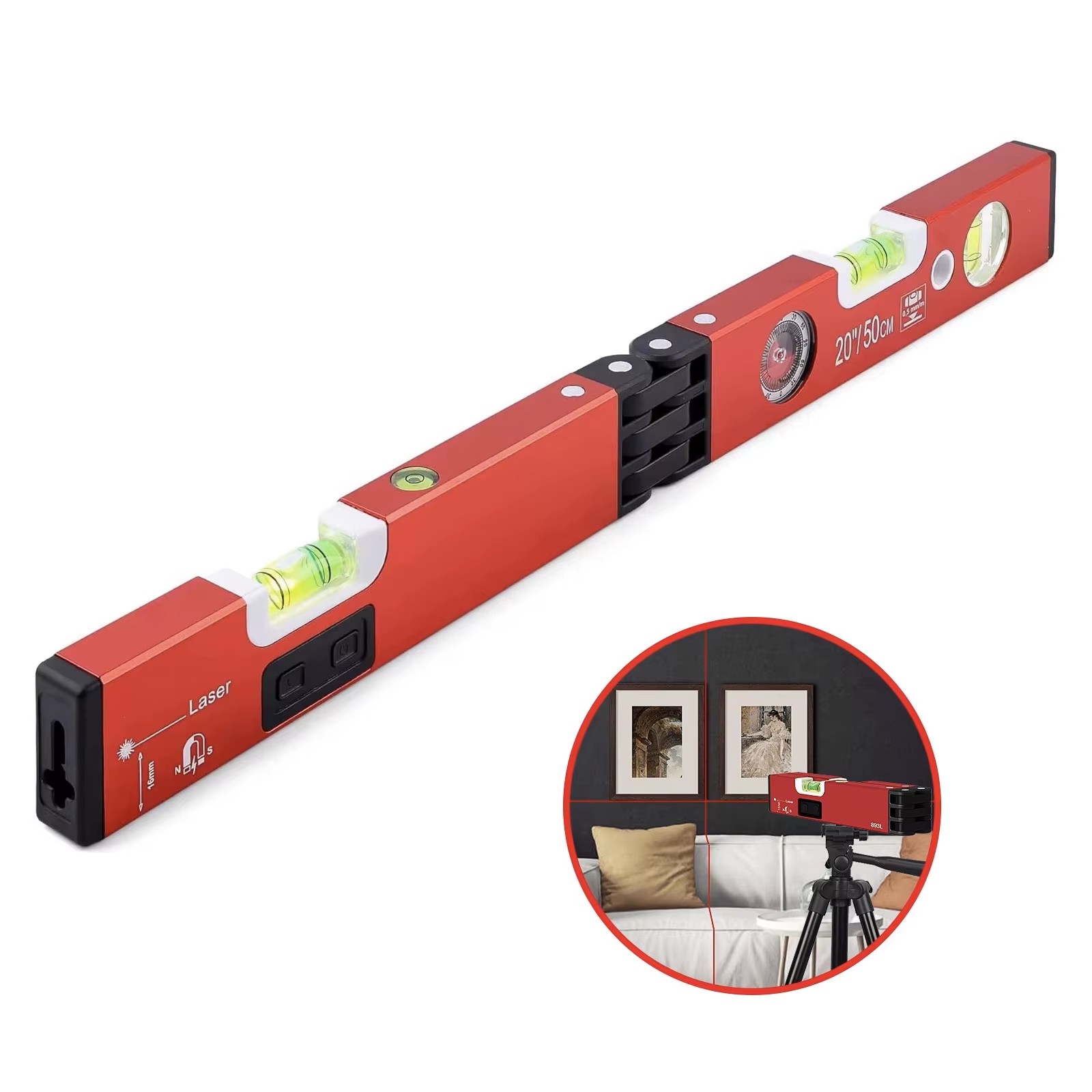 Rongpro Laser Level 20 Inch 50 Cm Magnetic Angle Measuring Tool For Diy And Construction