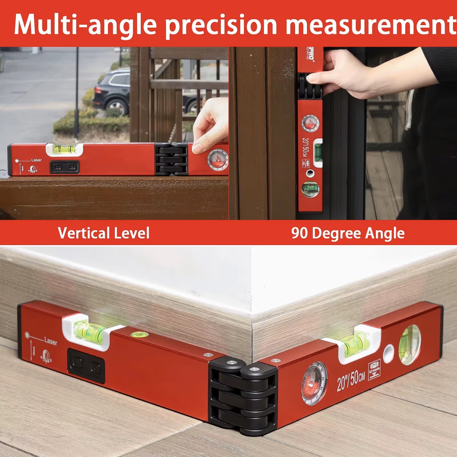 Rongpro Laser Level 20 Inch 50 Cm Magnetic Angle Measuring Tool For Diy And Construction