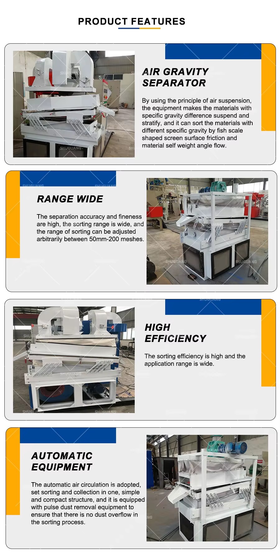 High Efficiency Mineral Separator air Classifier air Gravity Separator for Recycling