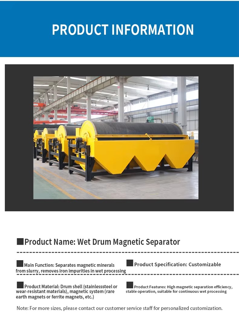 Wet Drum Permanent NdFeB Magnetic Separator for Industrial Mineral Processing Welding Removes Impurities Stable Performance
