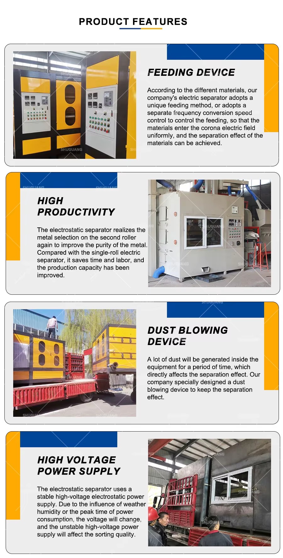 1000 High Voltage High Separation Gold Mining Equipment Electrostatic Separator for Mineral