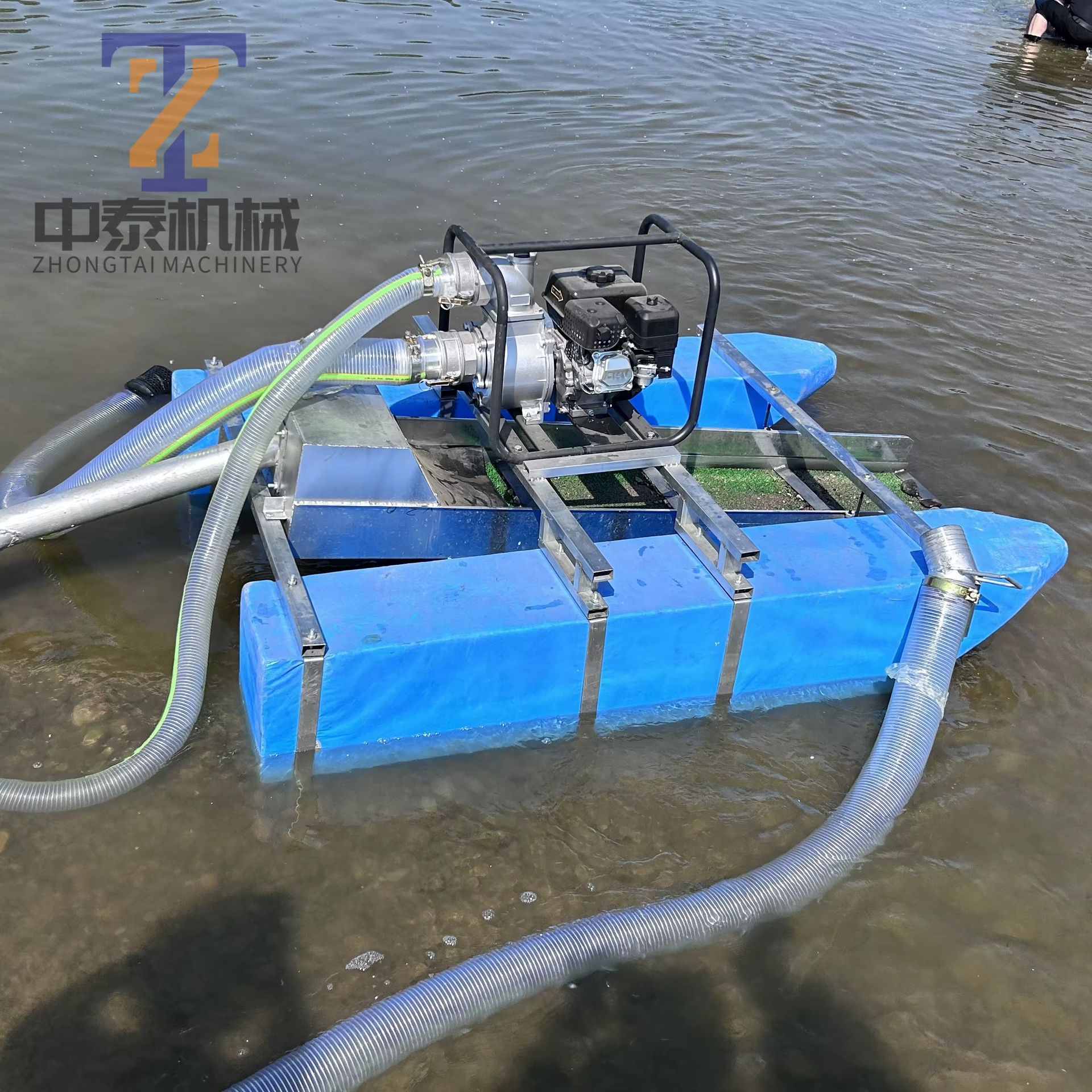 Siphon Ship Portable Alluvial Gold Dredger High Recovery Rate Gold Washing Boat for Narrow River Gold Mining