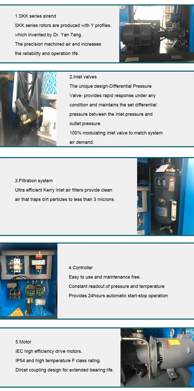 Energy Saving Oilless Low Cost Stationary Screw air Compressor Compressors Machine 8 bar 30 kw for Packaging Machine