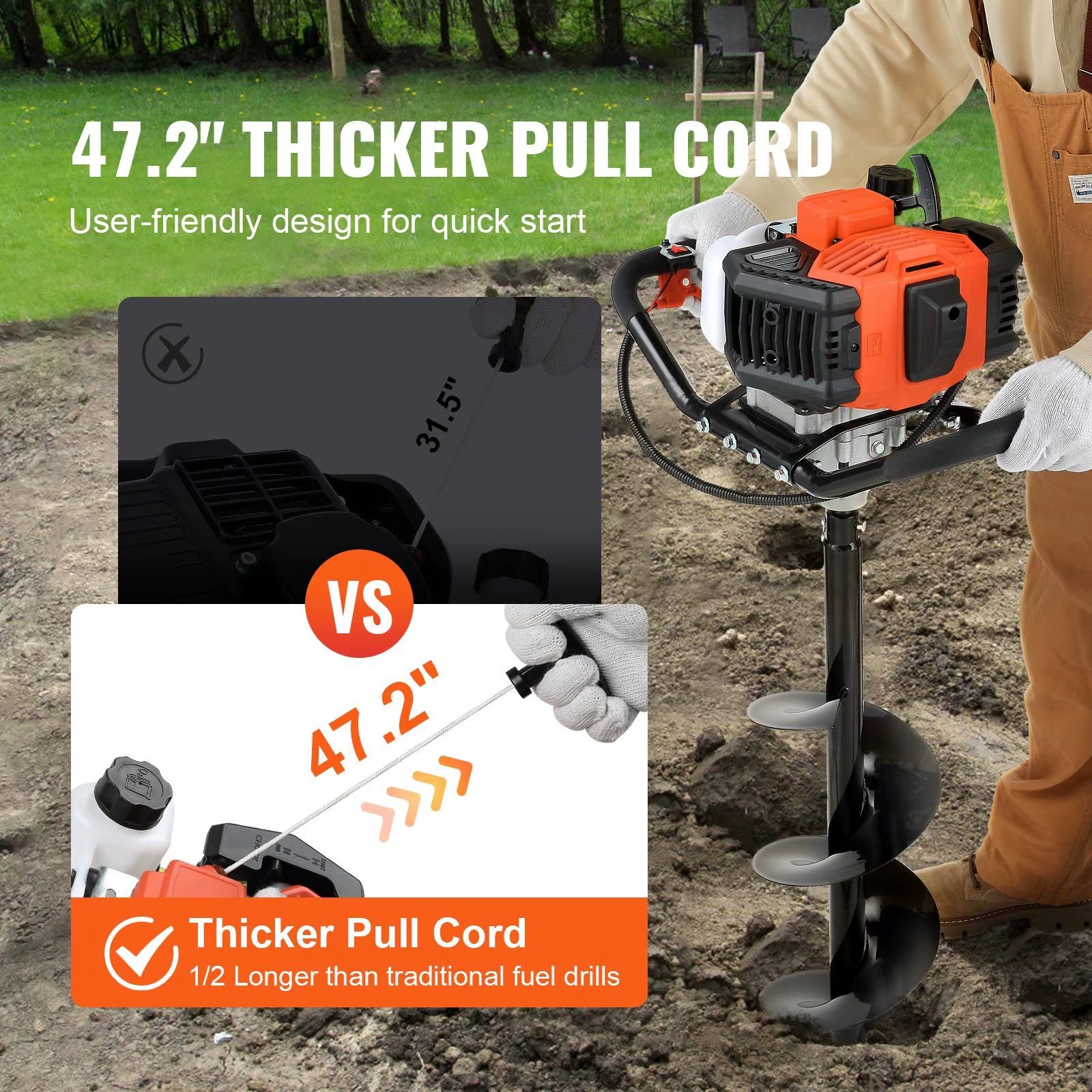 Gas Powered Earth Digger 8 Alloy Steel Auger Drill Bit 30 Long Post Hole Garden Tool Farmland Planting D0100HPFIGA